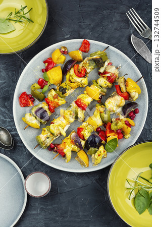 Fish skewers on a BBQ, seafood. Fish skewers on a BBQ, seafood. 132744509