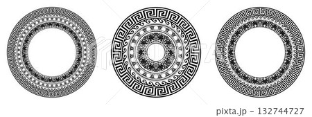 Greek round ornaments. Vector set of decorative round frames. Greek round ornaments set. Greek pattern. Greek round ornaments. Vector set of decorative round frames. Greek round ornaments set. Greek pattern. 132744727