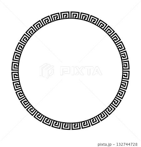 Round frame with greek motives. Patterns of Greece and ancient Rome. Greek meander. Circle european border. Round antique border from Greek. Typical egyptian, assyrian and greek motives 132744728