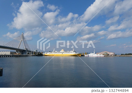青森ベイブリッジと青函連絡船（青森県青森市） 132744894