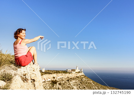 Tourist enjoy coast view, Cabo de Gata, Spain 132745190