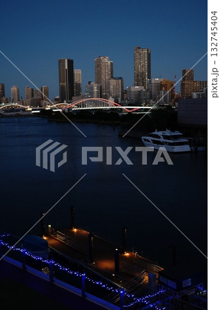 ライトアップとイルミネーションが輝くベイエリア　11月港区1991夜景：ウォーターズ竹芝 132745404