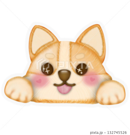 Sticker Kawaii playful Corgi and Shiba Inu dogs in various poses, Dog equipment Hand drawn colored illustration set. 132745526