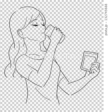 Black and white illustration of a woman taking supplements Black and white illustration of a woman taking supplements 132745688