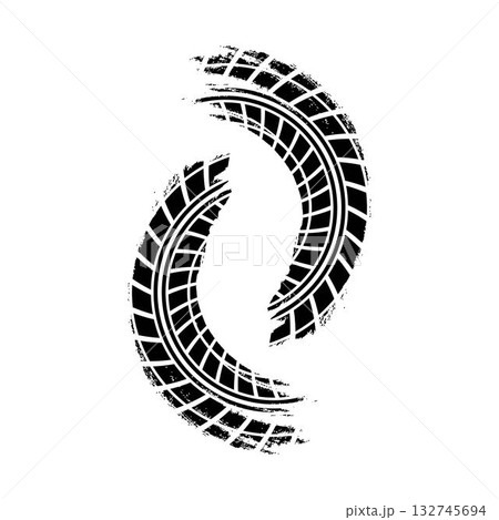 Auto tire tread grunge element. Car and motorcycle tire pattern, wheel tyre tread track. 132745694