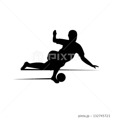 Football Soccer player silhouette with ball. Sport player shooting on white background. Football Soccer player silhouette with ball. Sport player shooting on white background. 132745721