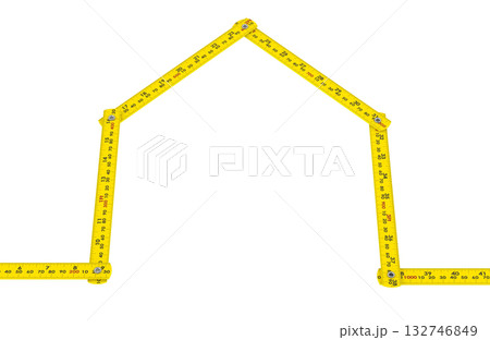 Folding ruler shaped as house outline. Construction or real estate concept, 3D rendering 132746849