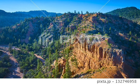 Aerial Red Canyon Cliffs Pine Trees and Rugged Landscape Near Panguitch Utah Aerial Red Canyon Cliffs Pine Trees and Rugged Landscape Near Panguitch Utah 132746958