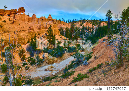 Bryce Canyon Hoodoos Pine Trees and Stream Panorama Mossy Cave Trail Utah 132747027