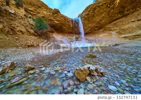 Waterfall and Rocky Pool in Desert Canyon Mossy Cave Trail 132747131