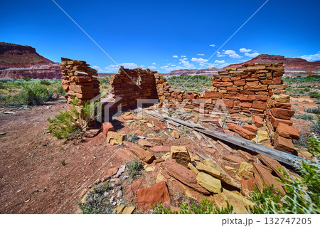 Abandoned Stone Ruins in Paria Desert with Mesas and Blue Sky Utah Abandoned Stone Ruins in Paria Desert with Mesas and Blue Sky Utah 132747205