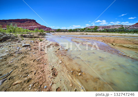 Desert River and Red Rock Cliffs in Paria Canyon Utah Ground Level Textures 132747246