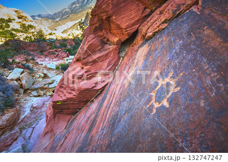 Star Carving on Red Rock Canyon Sandstone Along Calico Tanks Trail Nevada Star Carving on Red Rock Canyon Sandstone Along Calico Tanks Trail Nevada 132747247