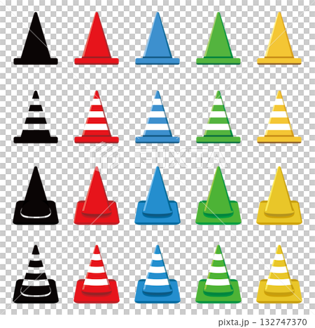 Road cone, triangular cone, pylon icon set Road cone, triangular cone, pylon icon set 132747370