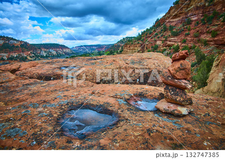 Sandstone Cairn and Water Pools Kanab Utah Canyon Landscape Sandstone Cairn and Water Pools Kanab Utah Canyon Landscape 132747385