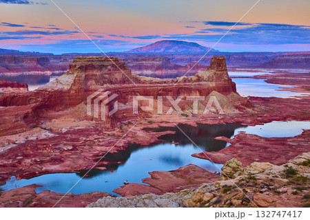 Lake Powell Mesas and Buttes Reflected at Sunrise Alstrom Point Panoramic Lake Powell Mesas and Buttes Reflected at Sunrise Alstrom Point Panoramic 132747417