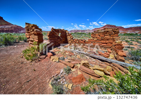 Abandoned Stone Ruins in Desert Landscape near Paria Utah Under Blue Sky Abandoned Stone Ruins in Desert Landscape near Paria Utah Under Blue Sky 132747436