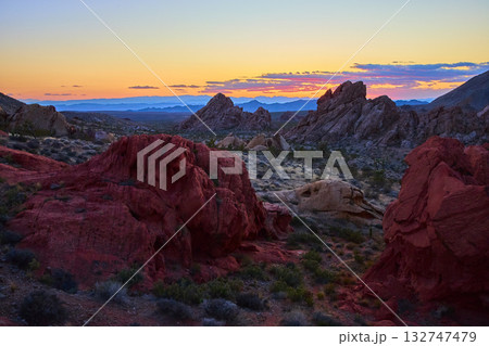 Red Sandstone Formations at Sunset in Gold Butte National Monument Red Sandstone Formations at Sunset in Gold Butte National Monument 132747479