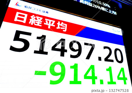 日本の東京都市景観大幅反落914円14銭安の5万1497円20銭とこの日の安値で終えた=4日 日本の東京都市景観大幅反落914円14銭安の5万1497円20銭とこの日の安値で終えた=4日 132747528