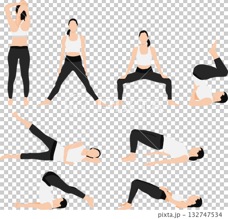 Illustration of a woman on a diet (stretching) Illustration of a woman on a diet (stretching) 132747534