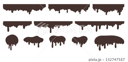 Melt drips chocolate waves. Cocoa liquid motion.  132747587