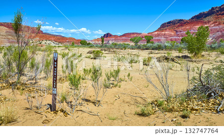 No Vehicles Sign in Red Rock Desert Landscape Kanab Utah No Vehicles Sign in Red Rock Desert Landscape Kanab Utah 132747764