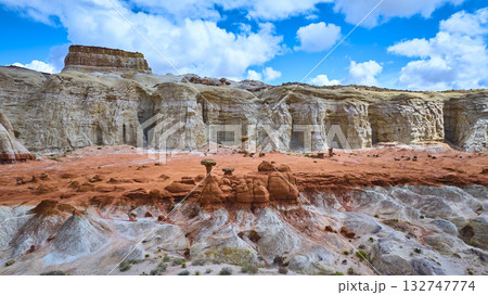 Aerial Hoodoo Rock Formations and Layered Sandstone Cliffs Paria Rimrocks Utah 132747774