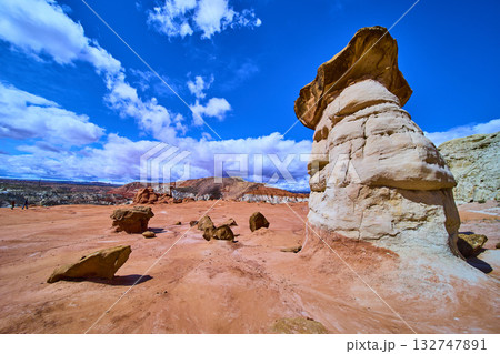 Mushroom Hoodoo and Red Desert Cliffs Kanab Toadstool Hoodoos Utah 132747891