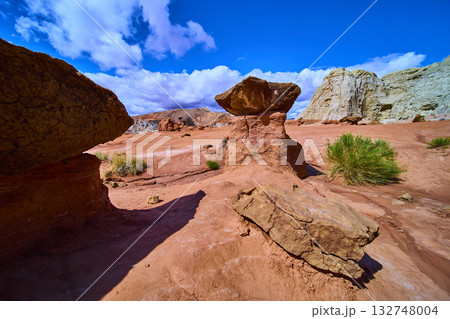 Toadstool Hoodoo and Red Sandstone Desert Kanab Utah Blue Sky Day 132748004