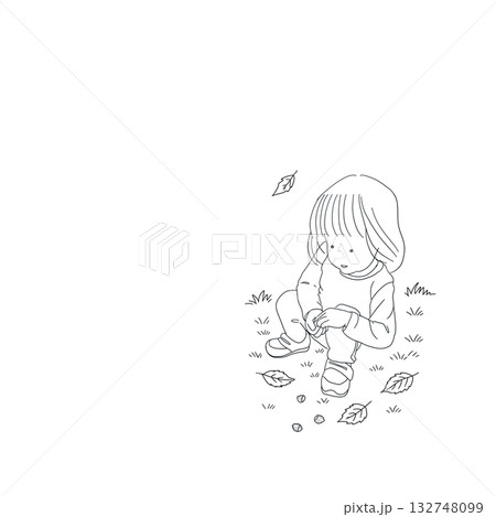 どんぐりを拾う子どもの線画イラスト(秋・教材・保育向け) どんぐりを拾う子どもの線画イラスト(秋・教材・保育向け) 132748099
