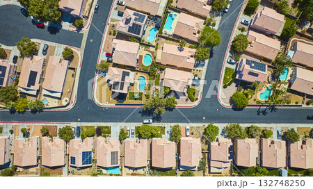 Aerial Residential Neighborhood With Pools And Solar Panels Las Vegas Top Down Aerial Residential Neighborhood With Pools And Solar Panels Las Vegas Top Down 132748250