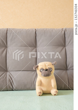 soft plush toy of dog on the couch 132748304