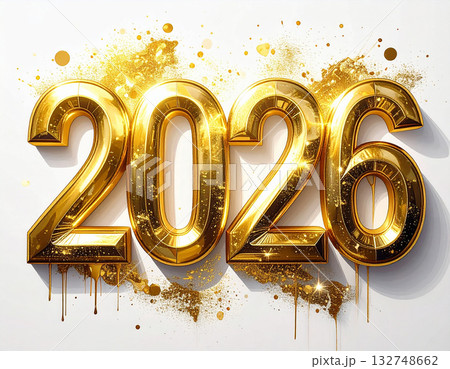 Social media. 2026 in large numbers on a white background. Golden with a shiny effect. Symbol of New Year. Social media. 2026 in large numbers on a white background. Golden with a shiny effect. Symbol of New Year. 132748662
