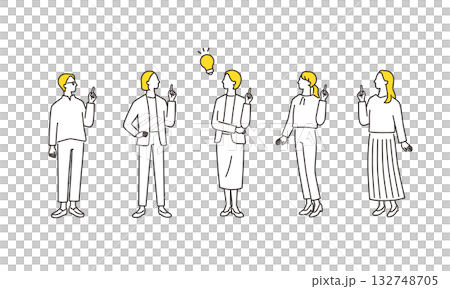 Full-body illustration set of a female business team whose problem was solved 132748705