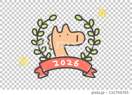 Cute horse and laurel wreath emblem 2026 New Year material symbol 132748765