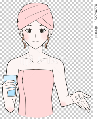 サプリを飲む女性のイラスト 132748778
