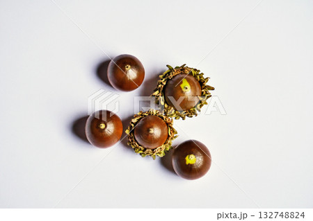 茶色いクヌギの実（秋、十月） 132748824