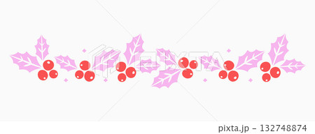 Christmas holly border with pink leaves and berrie Christmas holly border with pink leaves and berrie 132748874