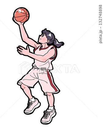 バスケットボールでレイアップシュートをする女の子のイラスト 132748898