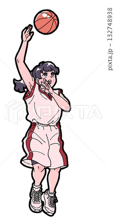 バスケットボールでフックシュートをする女の子のイラスト 132748938