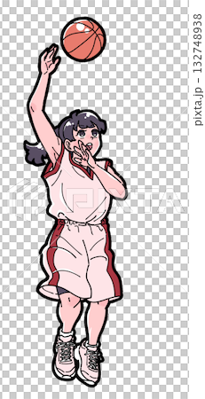 バスケットボールでフックシュートをする女の子のイラスト 132748938