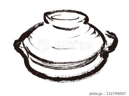 土鍋　和風筆書きイラスト　モノクロ 132749007