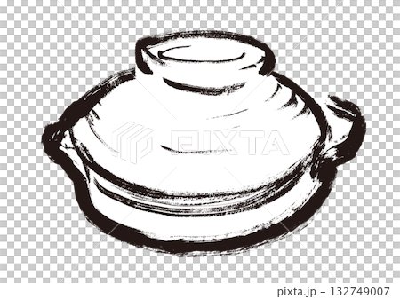 土鍋　和風筆書きイラスト　モノクロ 132749007