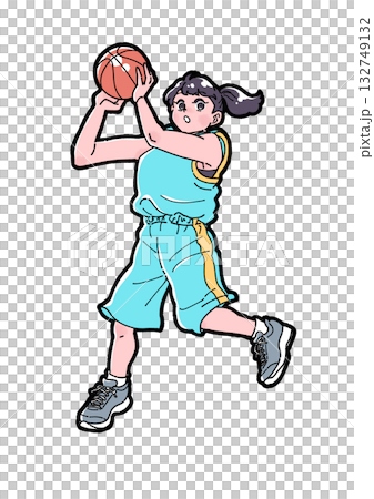 バスケットボールでリバウンドをする女の子のイラスト バスケットボールでリバウンドをする女の子のイラスト 132749132
