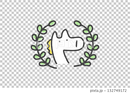 白馬と月桂冠のかわいいエンブレム　2026 正月素材　シンボル 132749172