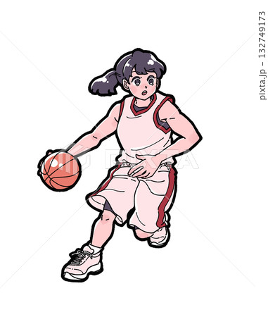 バスケットボールでドリブルをする女の子のイラスト 132749173