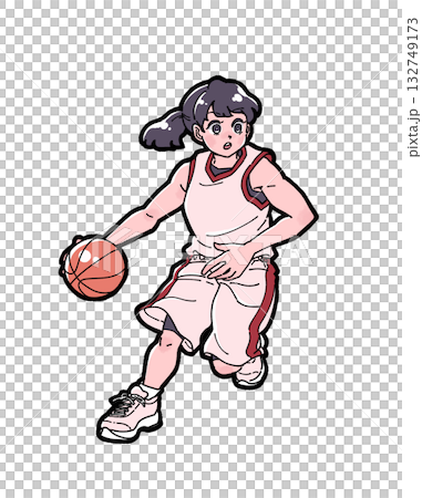 バスケットボールでドリブルをする女の子のイラスト 132749173
