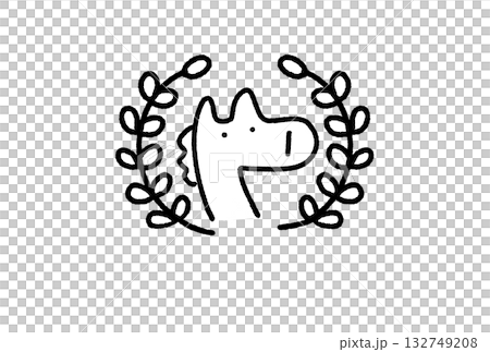 Cute emblem of a horse and a laurel wreath, symbol, monochrome 132749208