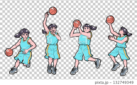 Illustration set of girls playing basketball Illustration set of girls playing basketball 132749349