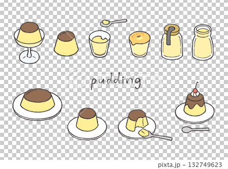 Hand-drawn illustration set of various puddings 132749623